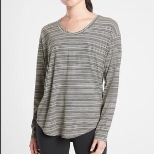 Athleta Women's Cloudlight Stratus Striped Gray Black Long Sleeve Top 657835 (S)